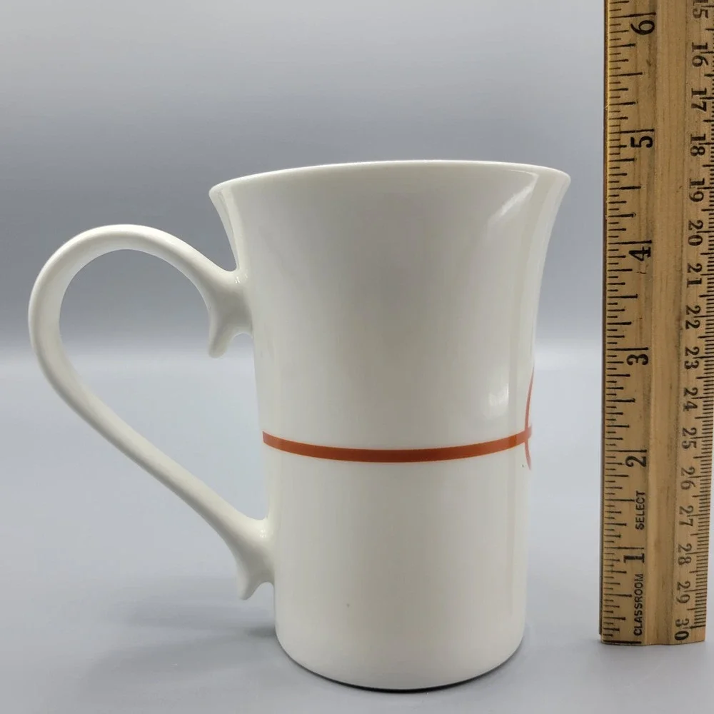 Starbucks Tall Coffee Tea Mug Cup 11oz Victorian Diamond Scroll White and Orange